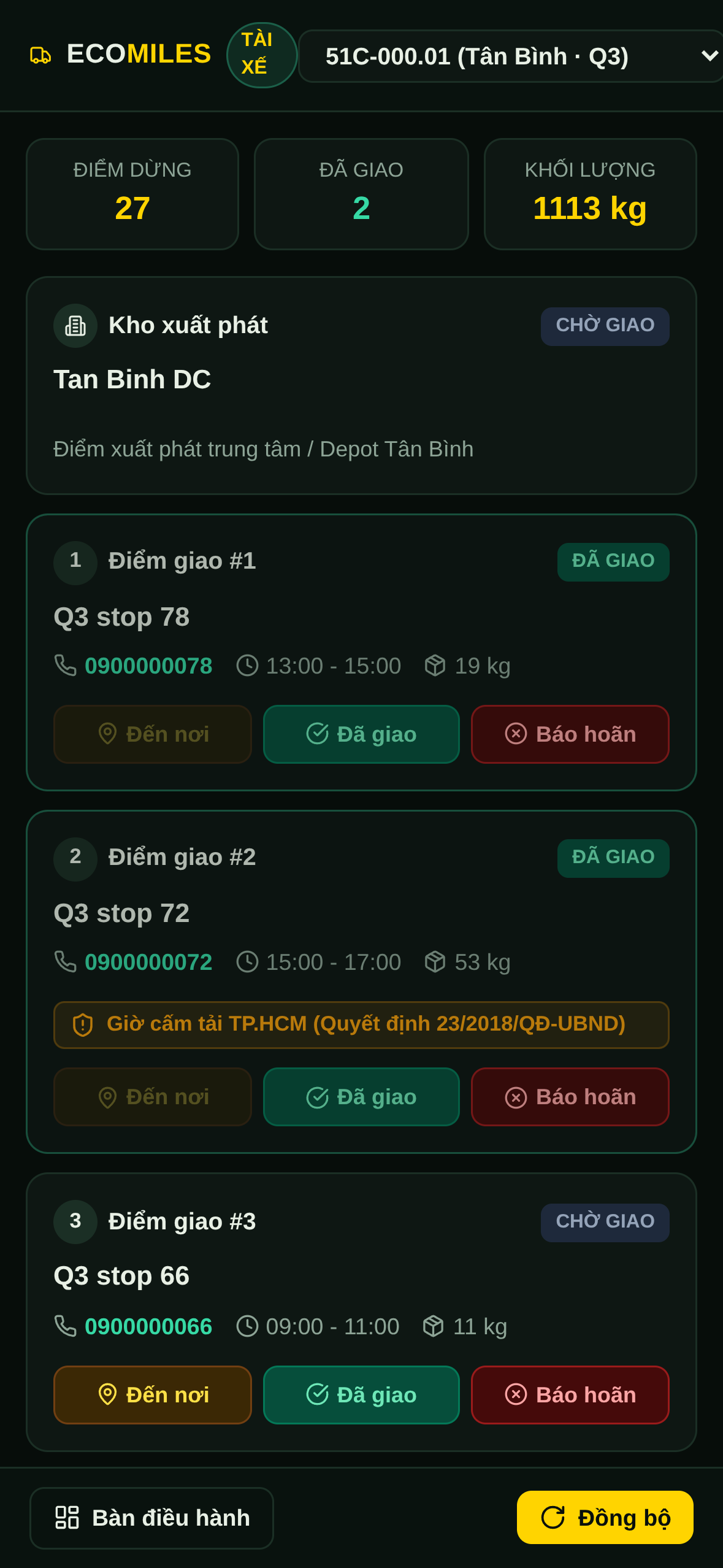 App tài xế EcoMiles trên điện thoại thông minh